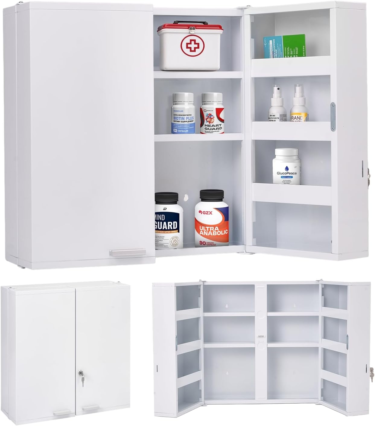 Medicine Cabinet Lock - Büyük Kilitlenebilir İlaç Dolabı, 11 Raflı,